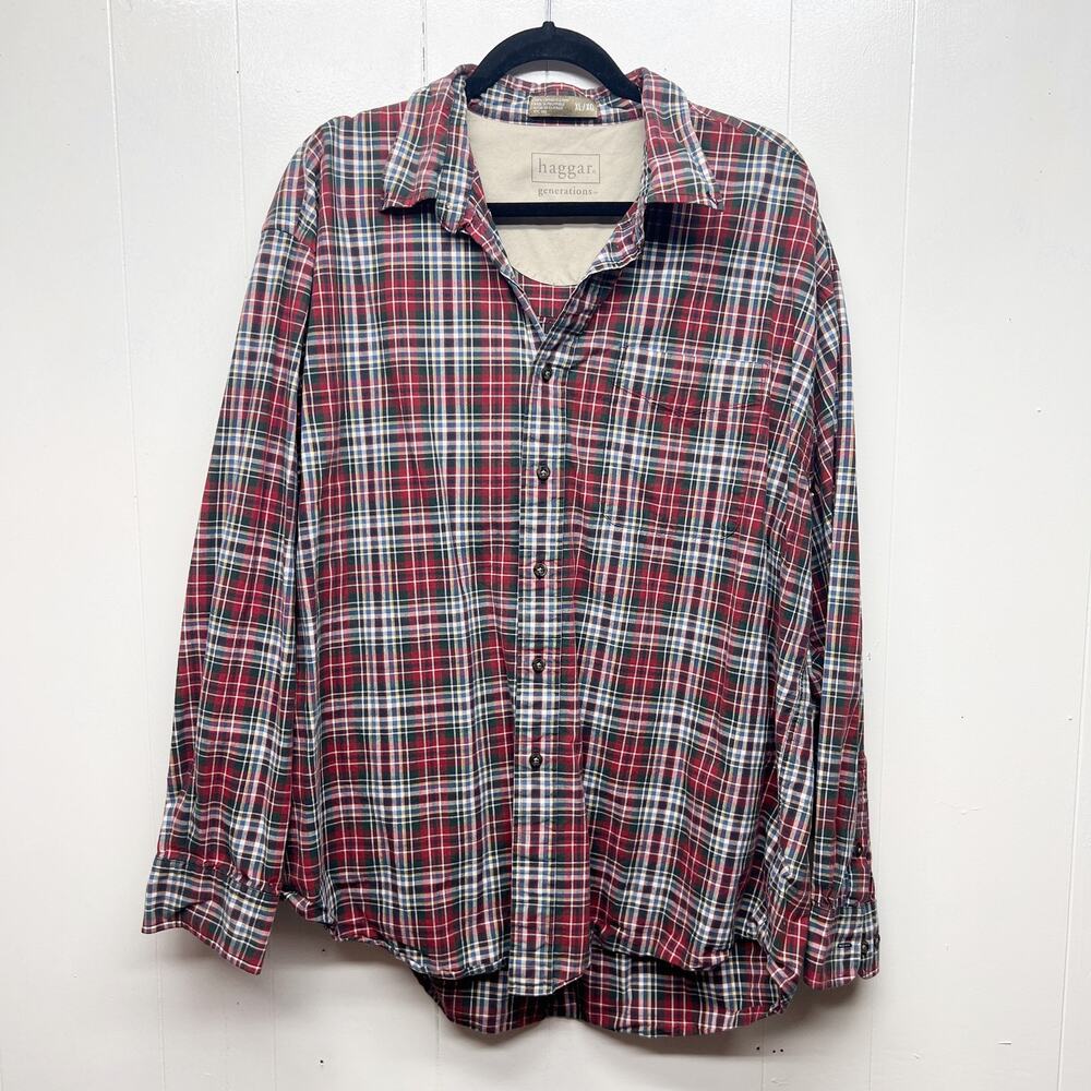 Haggar Men's Vintage Plaid Western Shirt Size XL Natural & Breathable Flawed